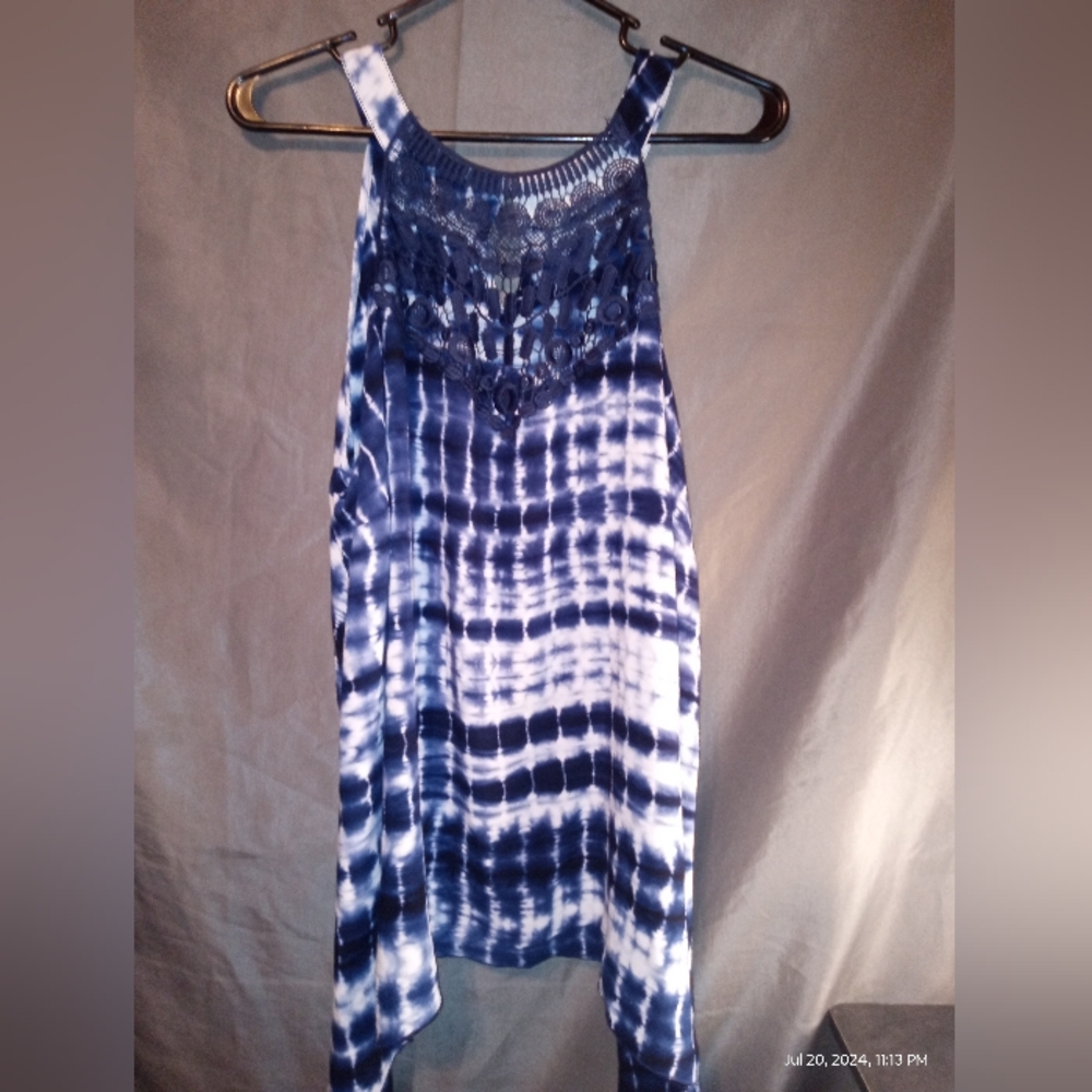 Est 1949 blue and white tye die crochet halter sleeveless mini dress
